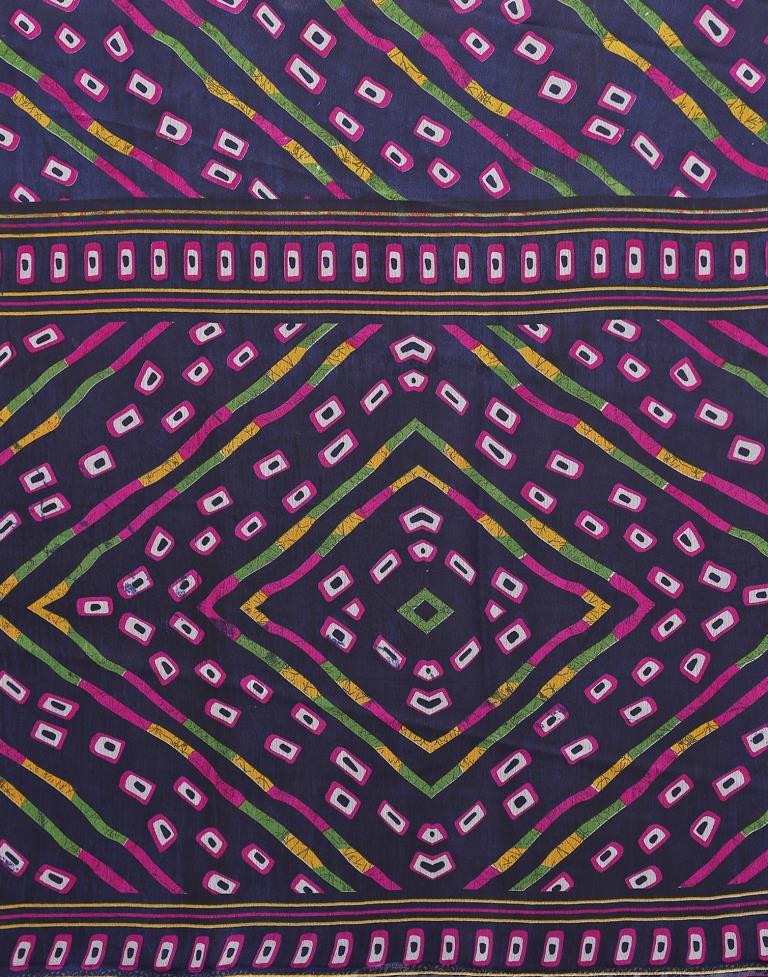 Navy Blue Printed Chiffon Saree