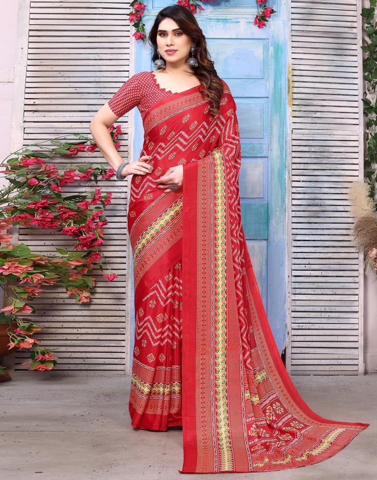 Red Silk Printed Saree