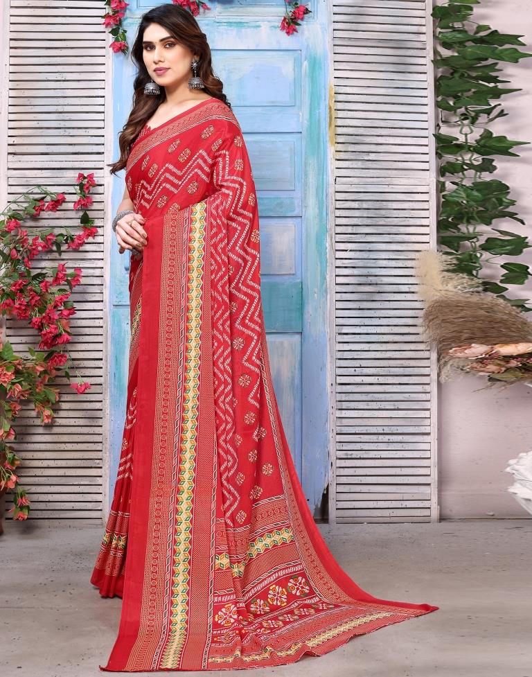 Red Silk Printed Saree
