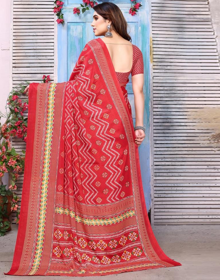 Red Silk Printed Saree