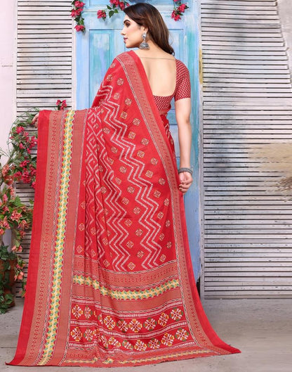 Red Silk Printed Saree