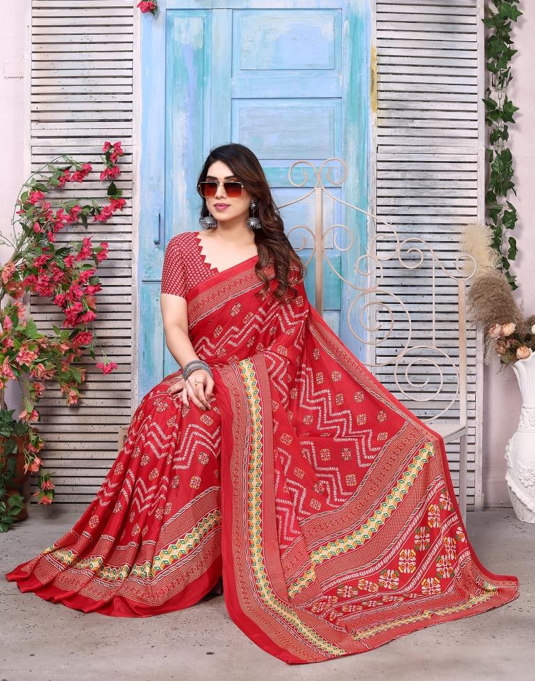Red Silk Printed Saree