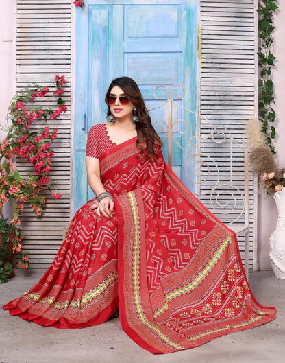 Red Silk Printed Saree