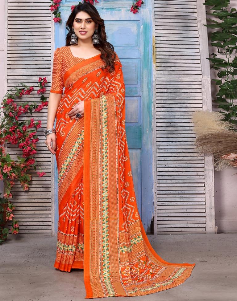 Orange Silk Printed Saree
