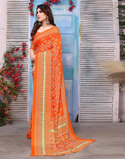 Orange Silk Printed Saree