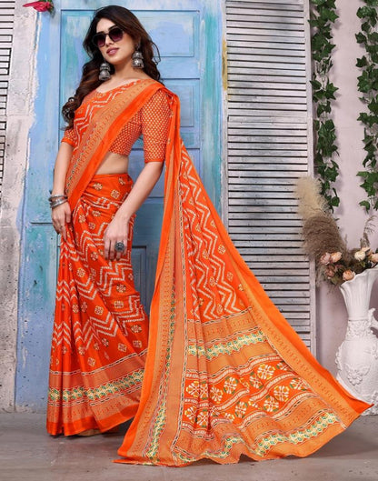 Orange Silk Printed Saree