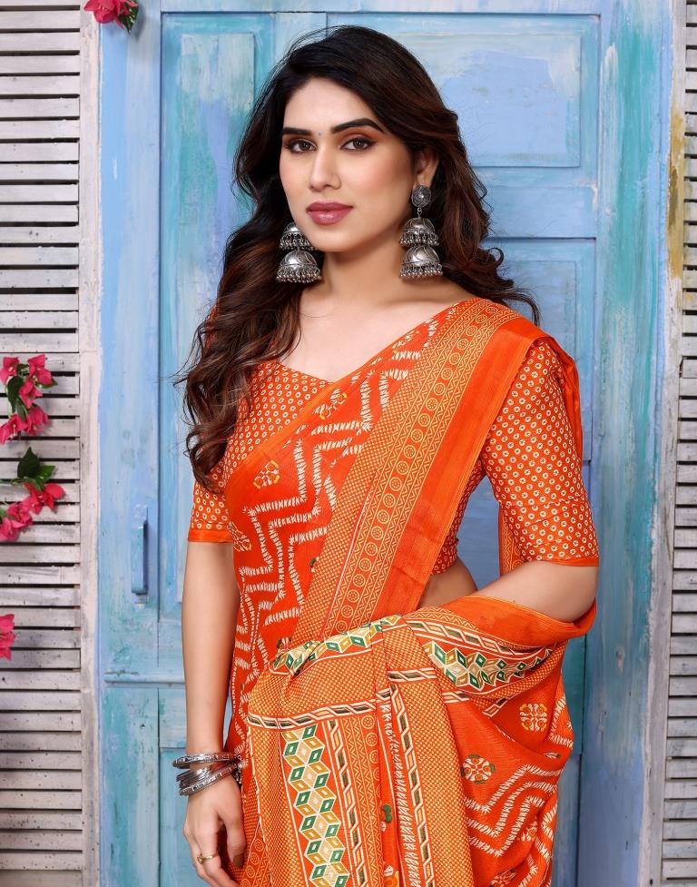 Orange Silk Printed Saree