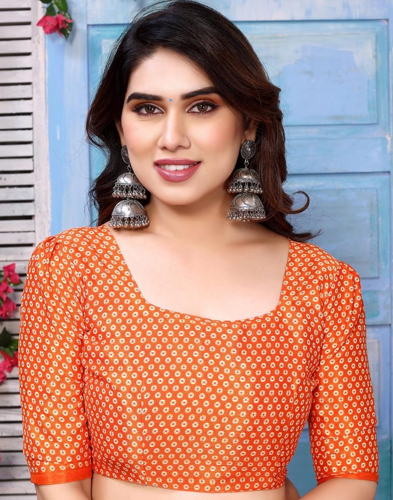 Orange Silk Printed Saree