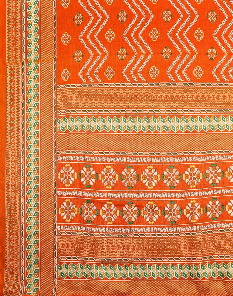 Orange Silk Printed Saree