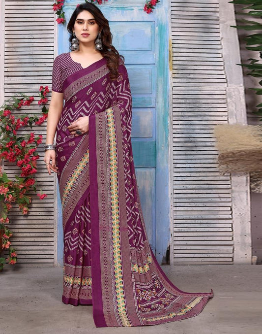 Wine Silk Printed Saree