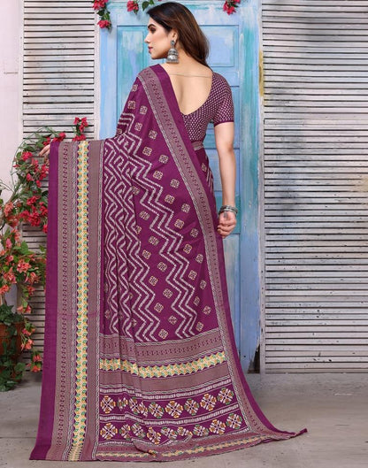 Wine Silk Printed Saree