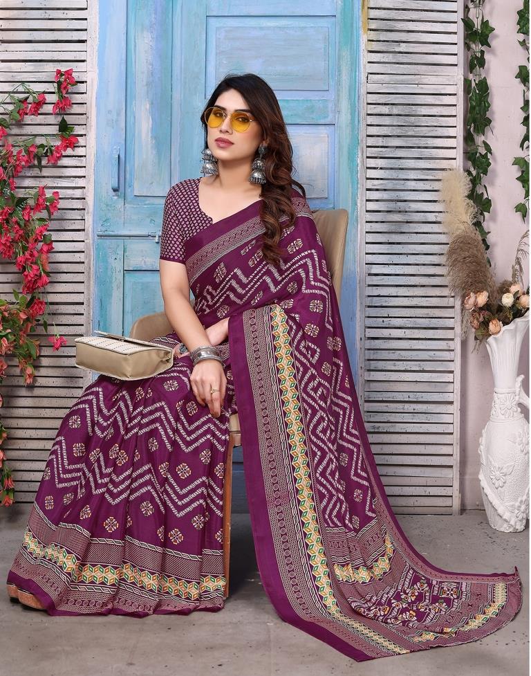 Wine Silk Printed Saree