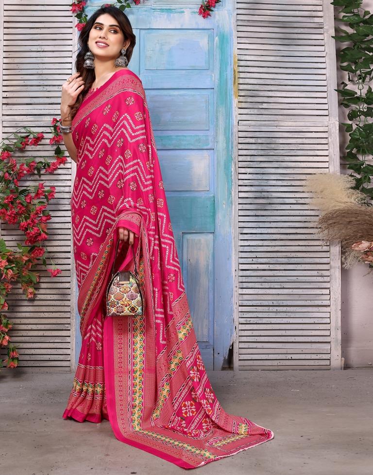 Rani Pink Silk Printed Saree