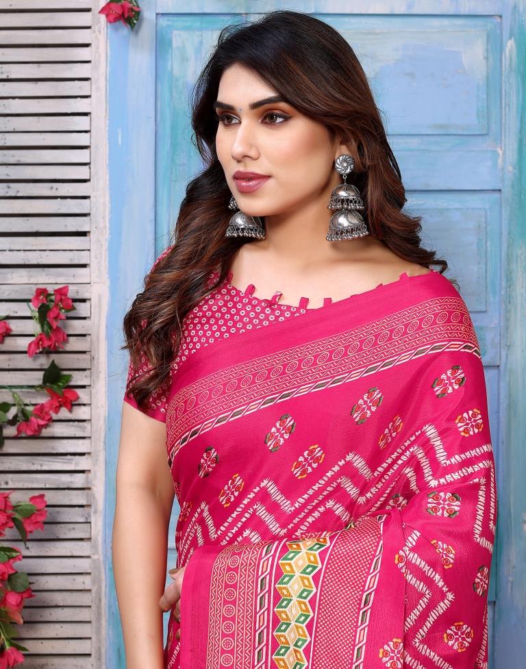 Rani Pink Silk Printed Saree