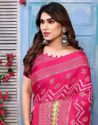 Rani Pink Silk Printed Saree