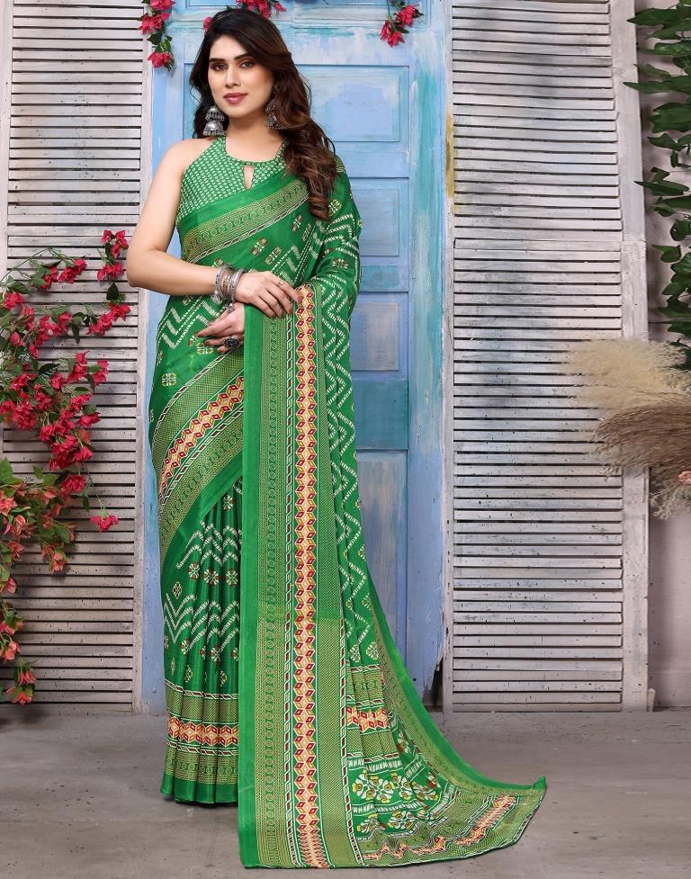 Green Silk Printed Saree