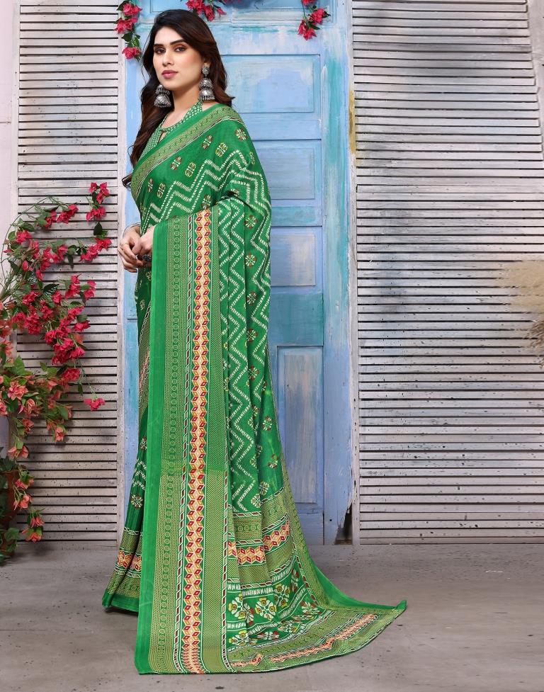 Green Silk Printed Saree