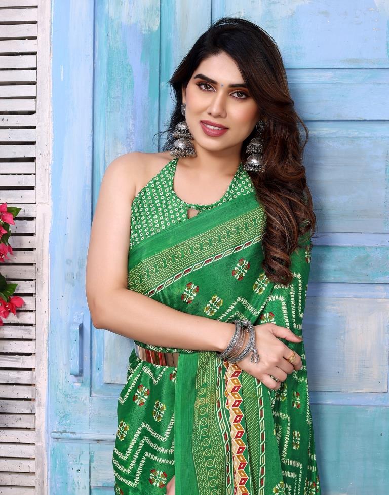 Green Silk Printed Saree