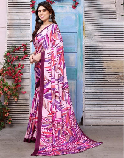 Light Pink Printed Silk Saree
