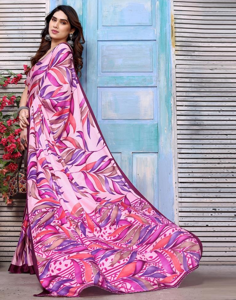Light Pink Printed Silk Saree