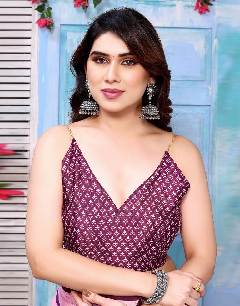 Light Pink Printed Silk Saree