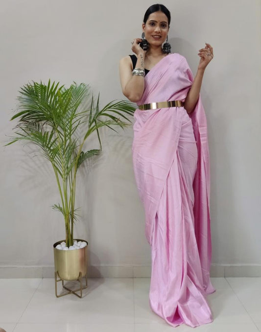 Ready to Wear Light Pink Silk Self Woven Saree