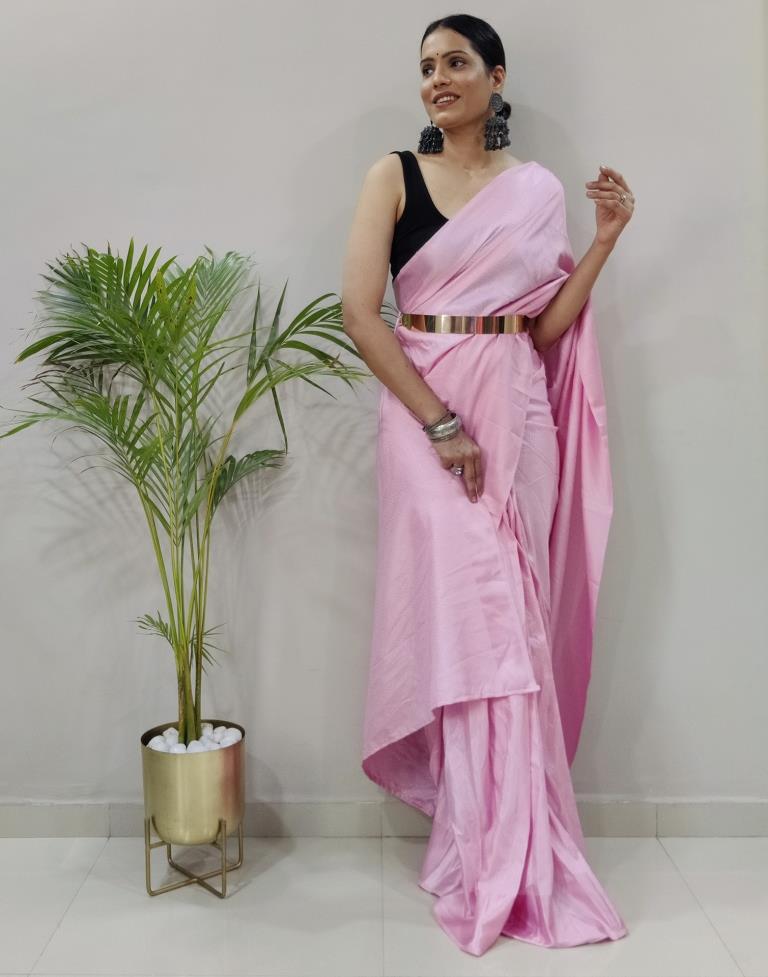 Ready to Wear Light Pink Silk Self Woven Saree