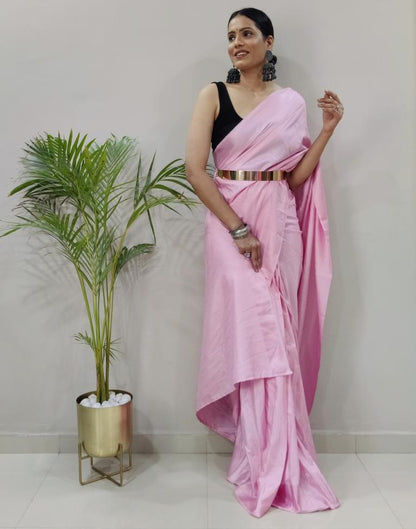 Ready to Wear Light Pink Silk Self Woven Saree
