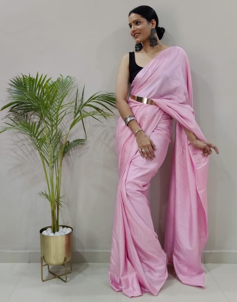 Ready to Wear Light Pink Silk Self Woven Saree