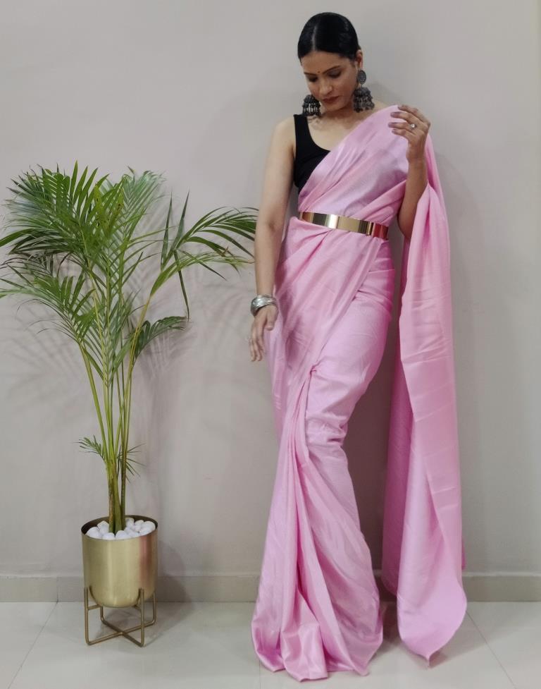 Ready to Wear Light Pink Silk Self Woven Saree