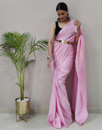 Ready to Wear Light Pink Silk Self Woven Saree