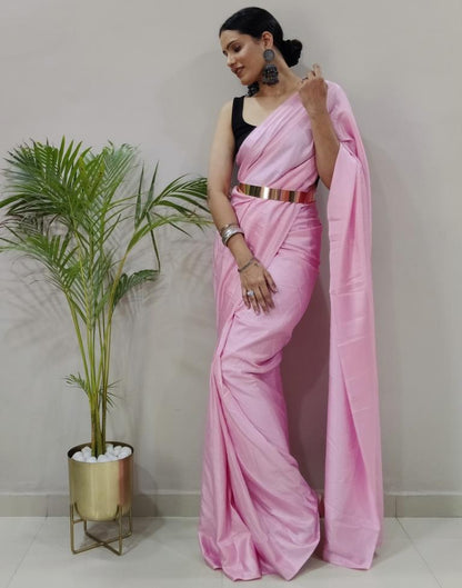 Ready to Wear Light Pink Silk Self Woven Saree
