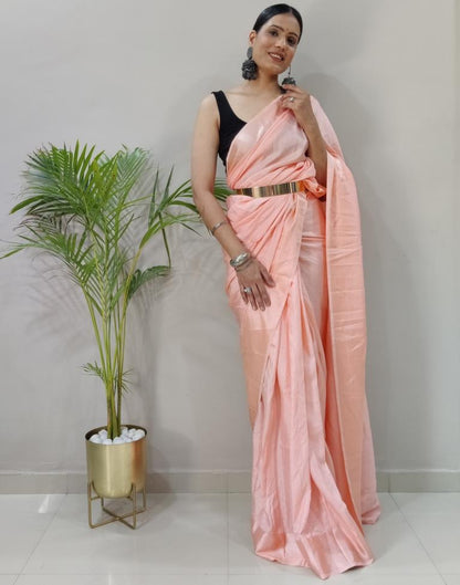 Ready to Wear Peach Silk Self Woven Saree