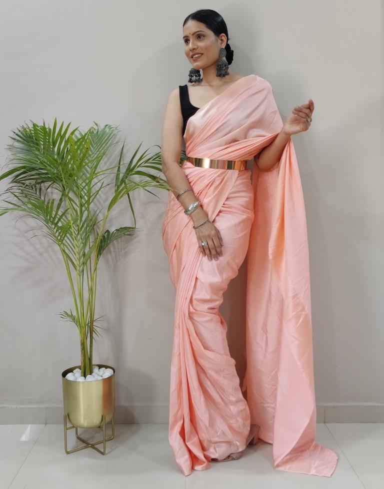 Ready to Wear Peach Silk Self Woven Saree