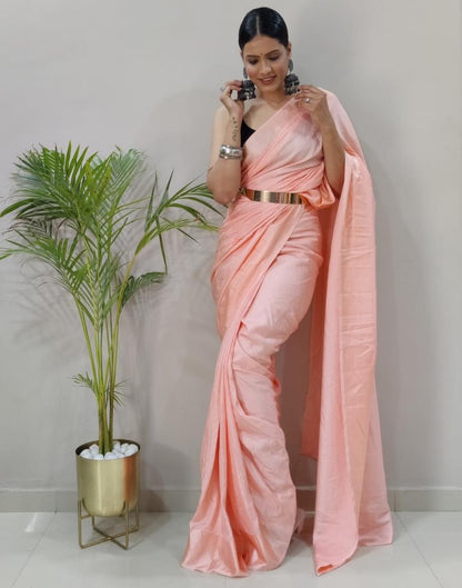 Ready to Wear Peach Silk Self Woven Saree