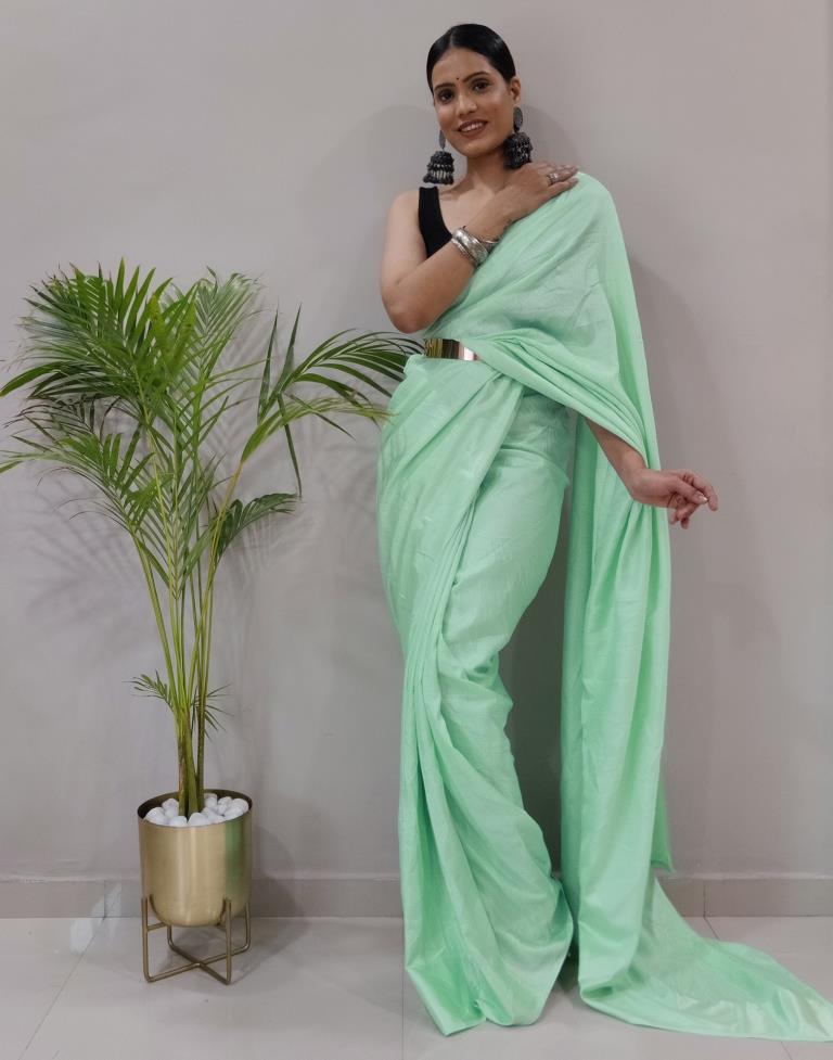 Ready to Wear Light Green Silk Self Woven Saree