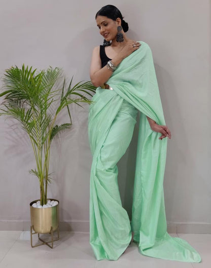 Ready to Wear Light Green Silk Self Woven Saree