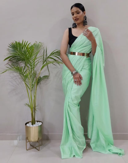 Ready to Wear Light Green Silk Self Woven Saree