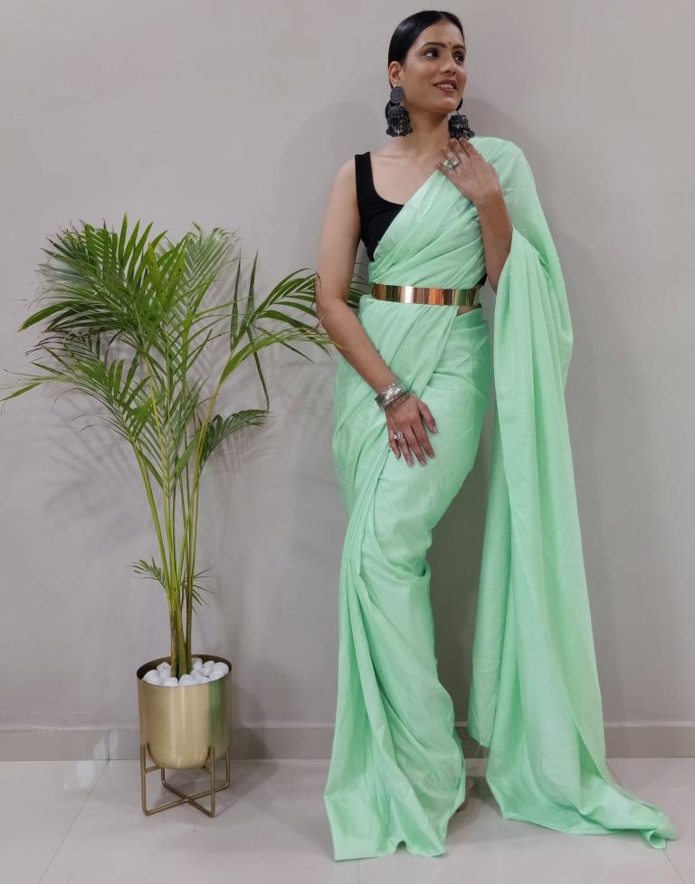 Ready to Wear Light Green Silk Self Woven Saree