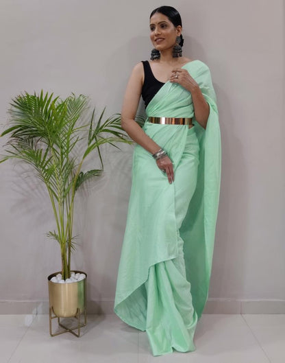 Ready to Wear Light Green Silk Self Woven Saree