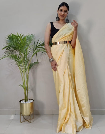 Ready to Wear Cream Silk Self Woven Saree