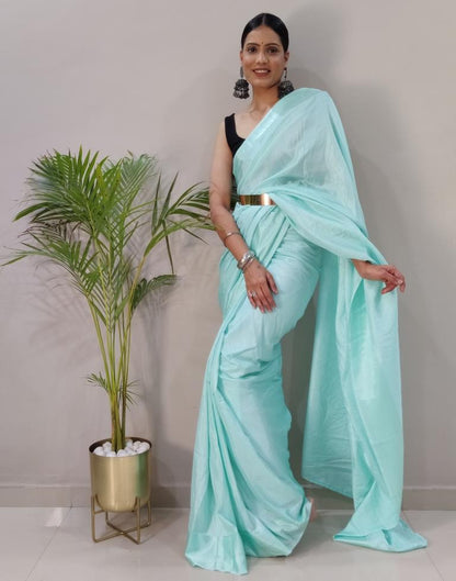 Ready to Wear Turquoise Silk Self Woven Saree