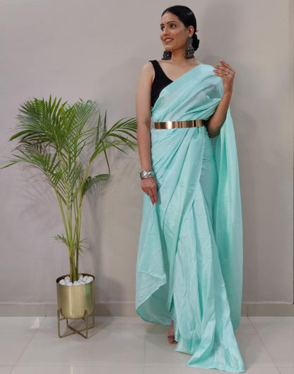 Ready to Wear Turquoise Silk Self Woven Saree