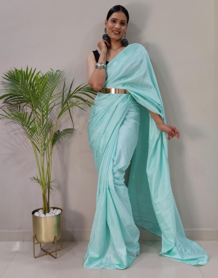 Ready to Wear Turquoise Silk Self Woven Saree