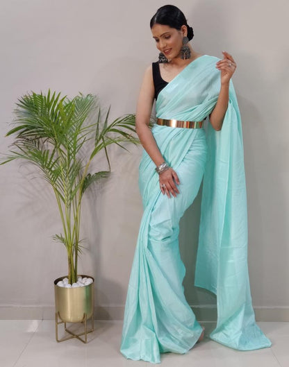 Ready to Wear Turquoise Silk Self Woven Saree
