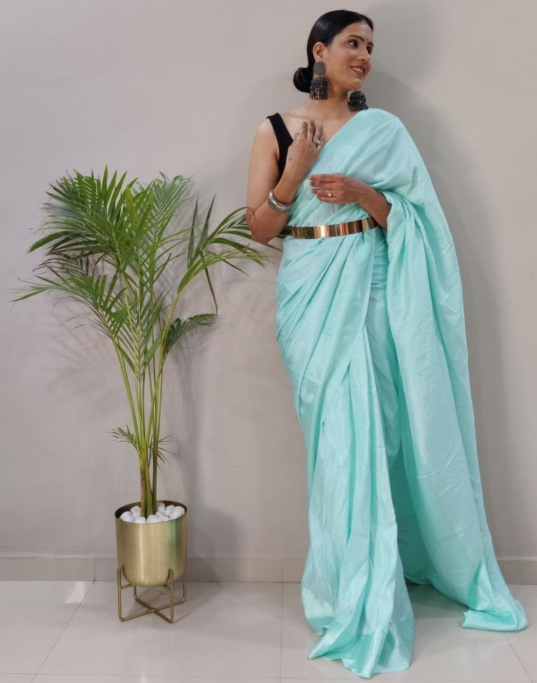 Ready to Wear Turquoise Silk Self Woven Saree