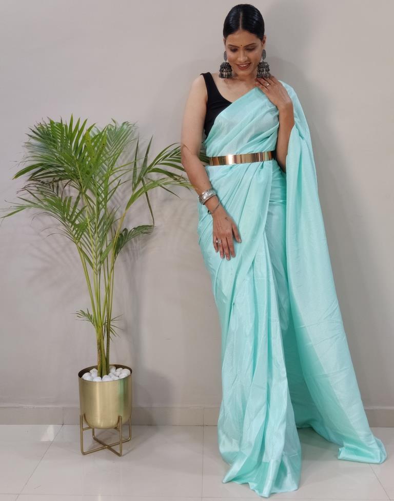Ready to Wear Turquoise Silk Self Woven Saree