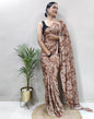 Ready to Wear Brown Chiffon Printed Saree