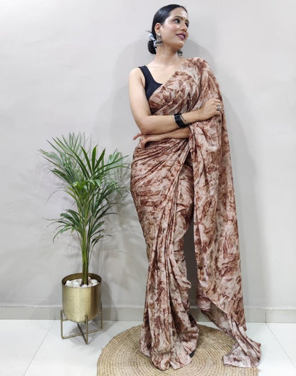 Ready to Wear Brown Chiffon Printed Saree