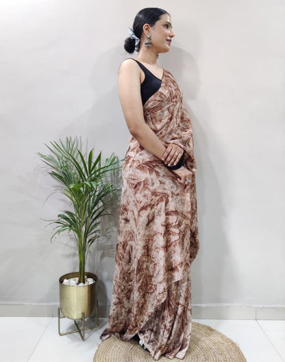 Ready to Wear Brown Chiffon Printed Saree